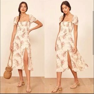 Reformation Floral Cream Inka Midi Dress in Leila print size small